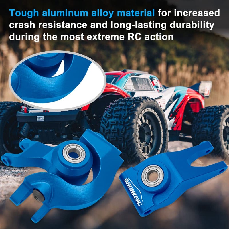OGUNKE RC Aluminum Front Steering Block&Caster Block and Rear Hub with Ball Bearings Upgrade Parts for 1/10 Arrma Senton Granite Typhon BigRock (Blue) - Image 2
